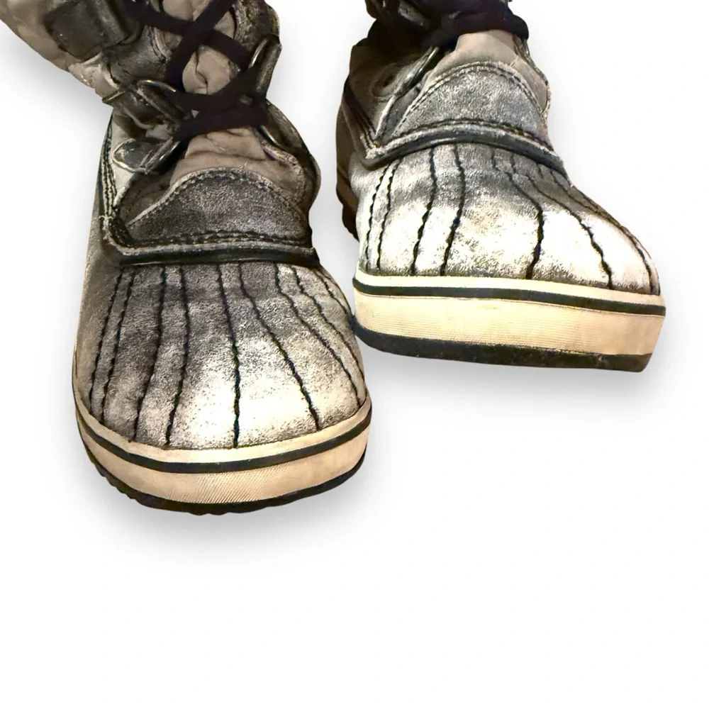 Sorel Tofino Tall Gray Waterproof Lace Up Distressed Faux‎ Fur Snow Boots Sz 7.5